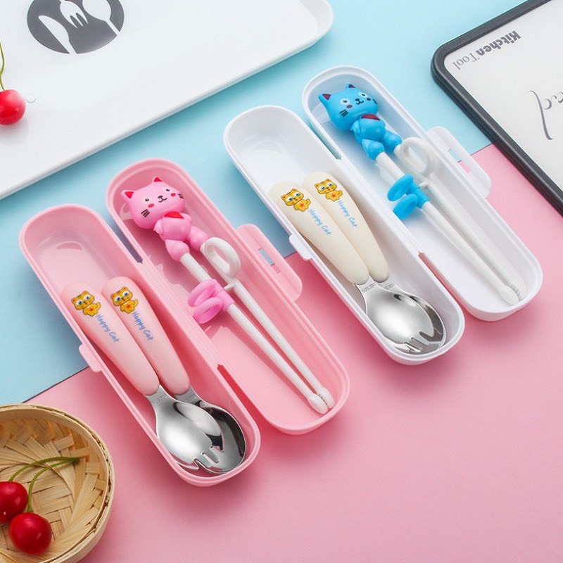 Thìa nĩa đũa tập xúc, đũa tập gắp kèm hộp xịn xò cho bé