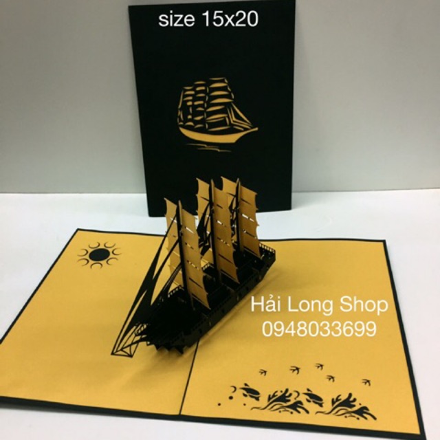 Thuyền 6 ( 3 cánh ) - Boat -   Thiệp  3D ( bìa đen  )