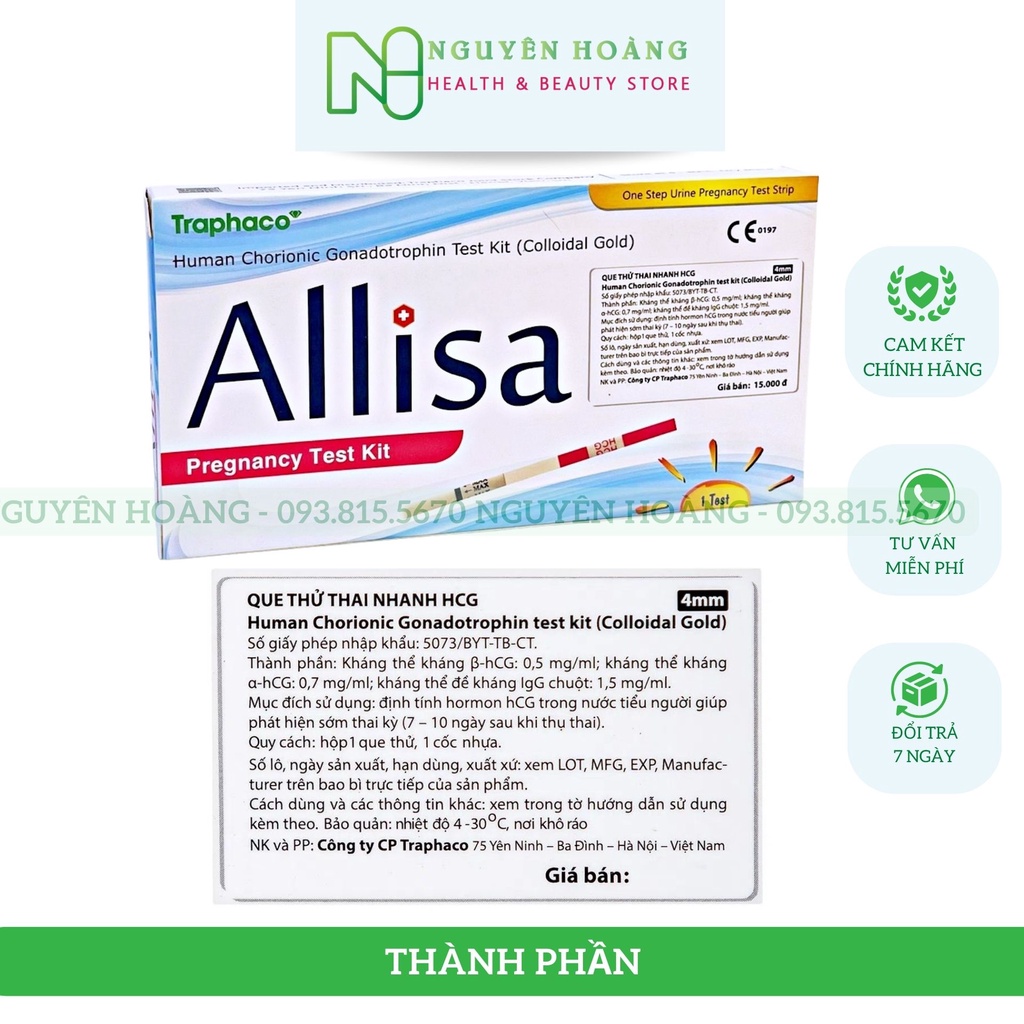 Que thử thai Allisa Traphaco cho kết quả nhanh chóng chính xác mọi thời điểm trong ngày - đạt chuẩn Châu Âu