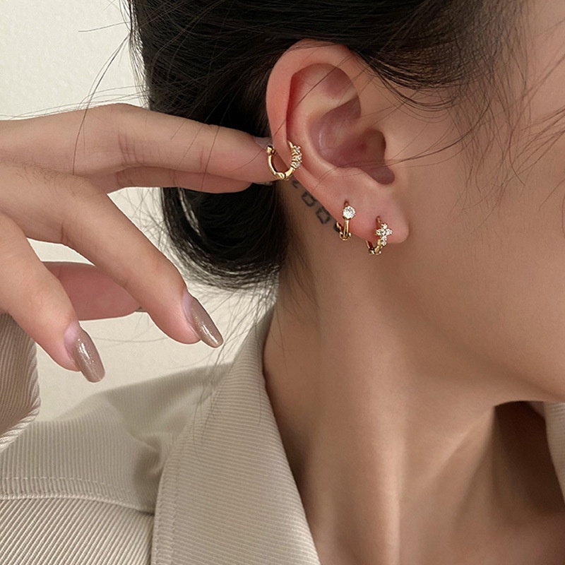 Khuyên tai tròn Set Bông Tai 14K Dạng Vòng Tròn Nhỏ Đính Đá Zircon Cho Nữ