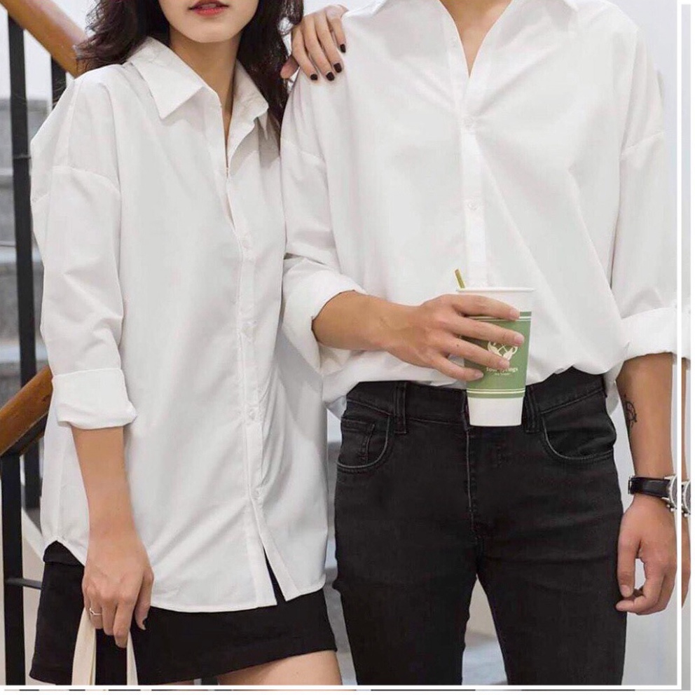 Áo sơ mi nam nữ dài tay Unisex Basic TRƠN Form rộng màu trắng và đen Chất cotton lụa mịn mát Bigsize,Áo sơ mi unisex SM1 | BigBuy360 - bigbuy360.vn