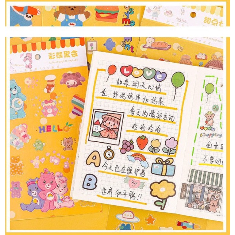 Set 6 tấm sticker PET mẫu trong hình lớn cute mẫu mới