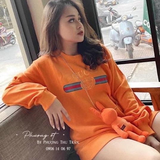 Áo Hoodie nữ màu cam dáng rộng - Áo nỉ kèm thỏ cute siêu hot phong cách Hàn Quốc - CM Shop