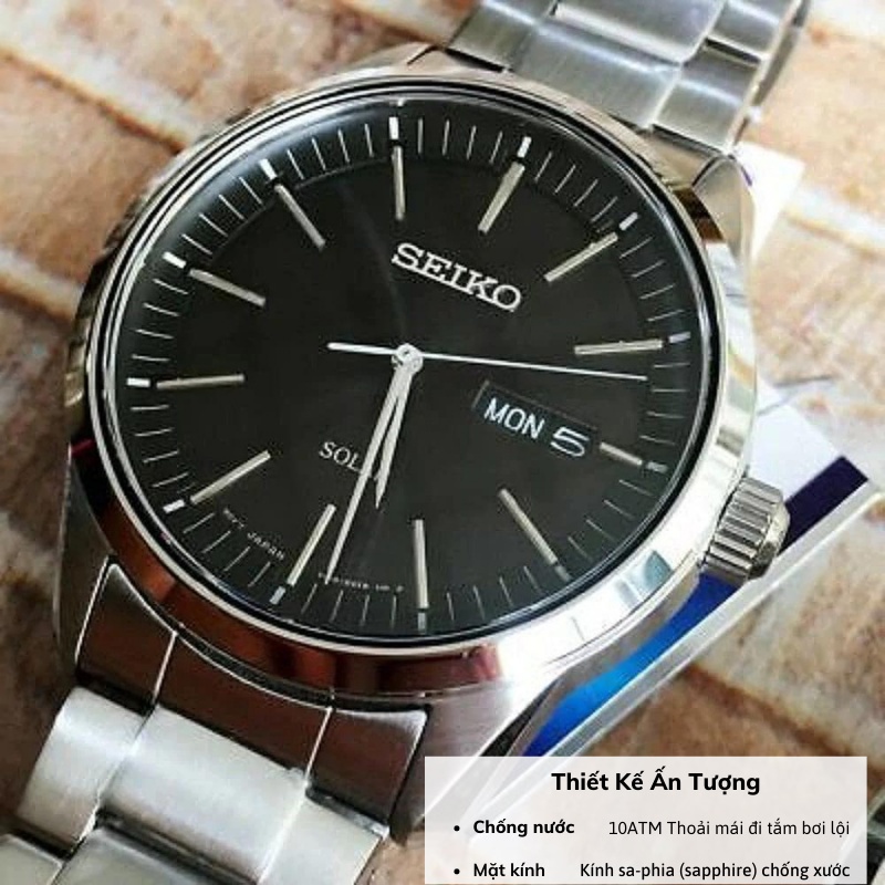 Đồng hồ Seiko Solar SNE52 nam pin năng lượng mặt trời mặt kính sapphire chống nước 10 ATM dây thép cao cấp chính hãng