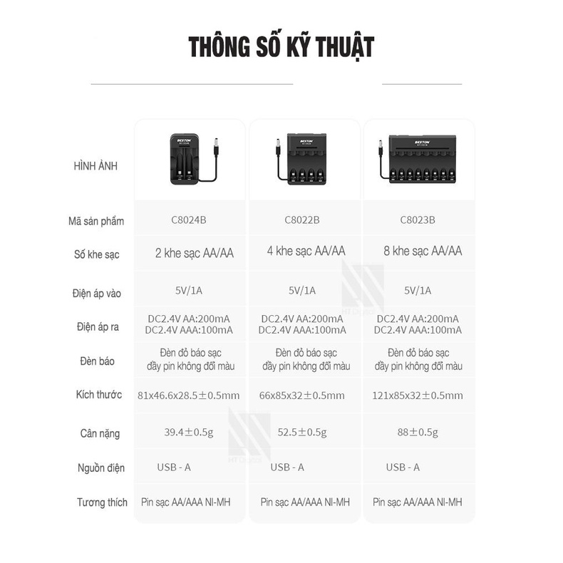 Bộ Pin Sạc BESTON C8023B 8 Khe Cho Pin AA /AAA Ni-MH 1.2V có thể sạc hỗn hợp