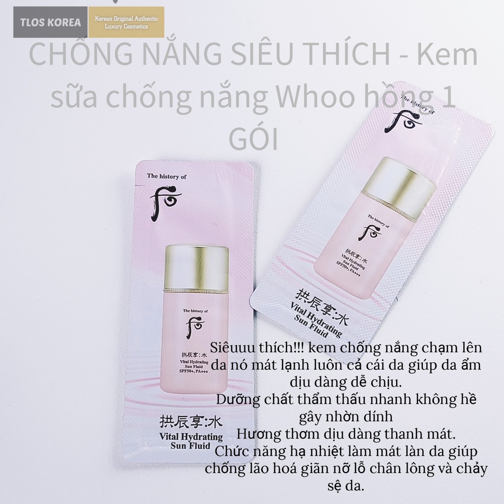 Gói sample Kem Chống Nắng Whoo Hồng Dạng Sữa Whoo vital hydrating sun fluid 1ml - SIÊU THẨM THẤU MÁT LẠNH