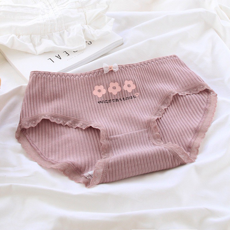 Quần Lót Nữ Cotton gân tăm Hoa đào viền ren mẫu C874