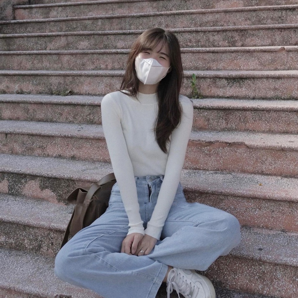 [Ảnh thật/Video] Áo len tăm dài tay cổ lọ Ulzzang - Hàng QC