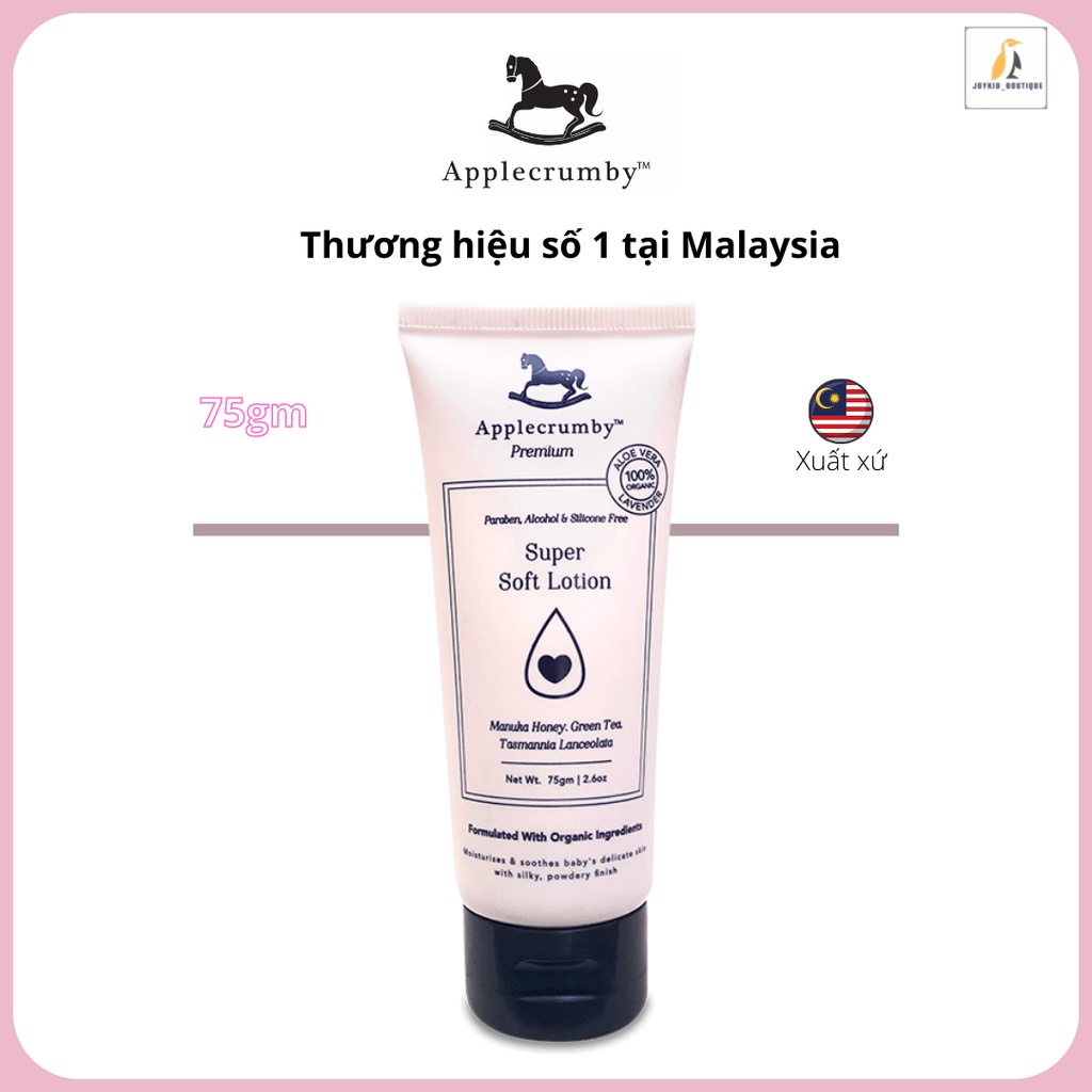 Kem dưỡng ẩm cho bé Applecrumby Super Soft Lotion chiết xuất lô hội, mật ong, trà xanh 75gm