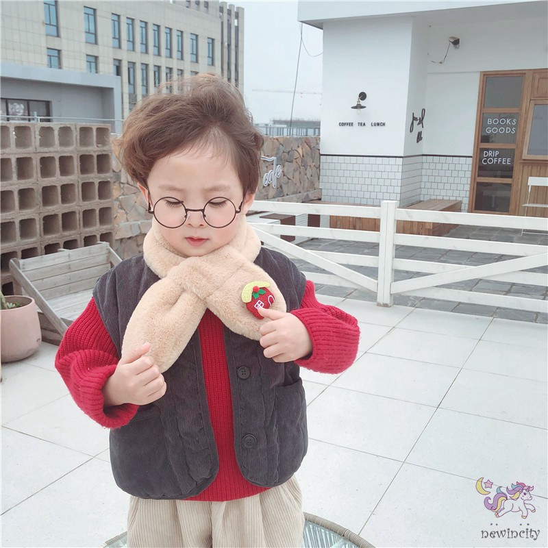 Khăn Quàng Cổ Bằng Nhung Lông Thiết Kế Hình Hoạt Hình Dễ Thương Phong Cách Hàn Quốc Dành Cho Trẻ Nhỏ