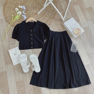 SET ÁO CRT MIX CHÂN VÁY XOÈ ĐEN