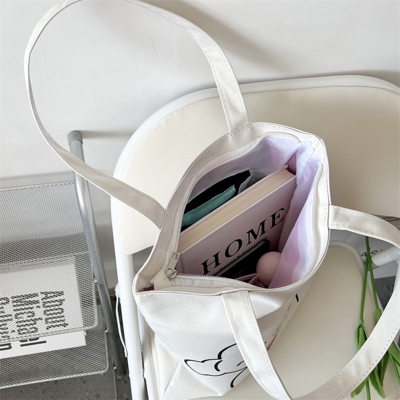 Túi tote Túi đeo vai vải canvas đi học đi chơi có khóa kéo phong cách Nhật Bản