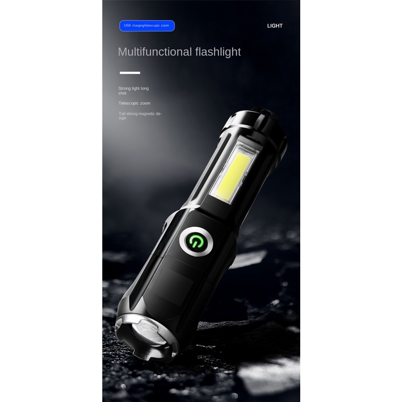 Đèn Pin Sạc USB 18650cob Bằng Nhựa Có Nam Châm Tiện Lợi