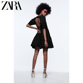 Zara Đầm Tay Ngắn Màu Đen Thiết Kế Hở Lưng Quyến Rũ Thời Trang 0881316