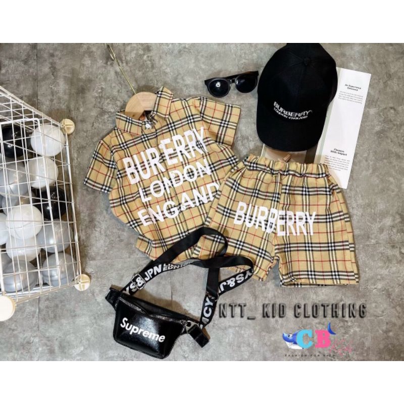 Bộ đồ sơ mi kẻ Burberry bé trai
