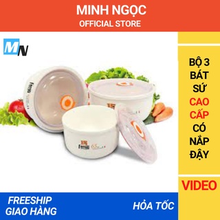 Bộ 3 bát sứ cao cấp có nắp đậy - siêu thị minh ngọc