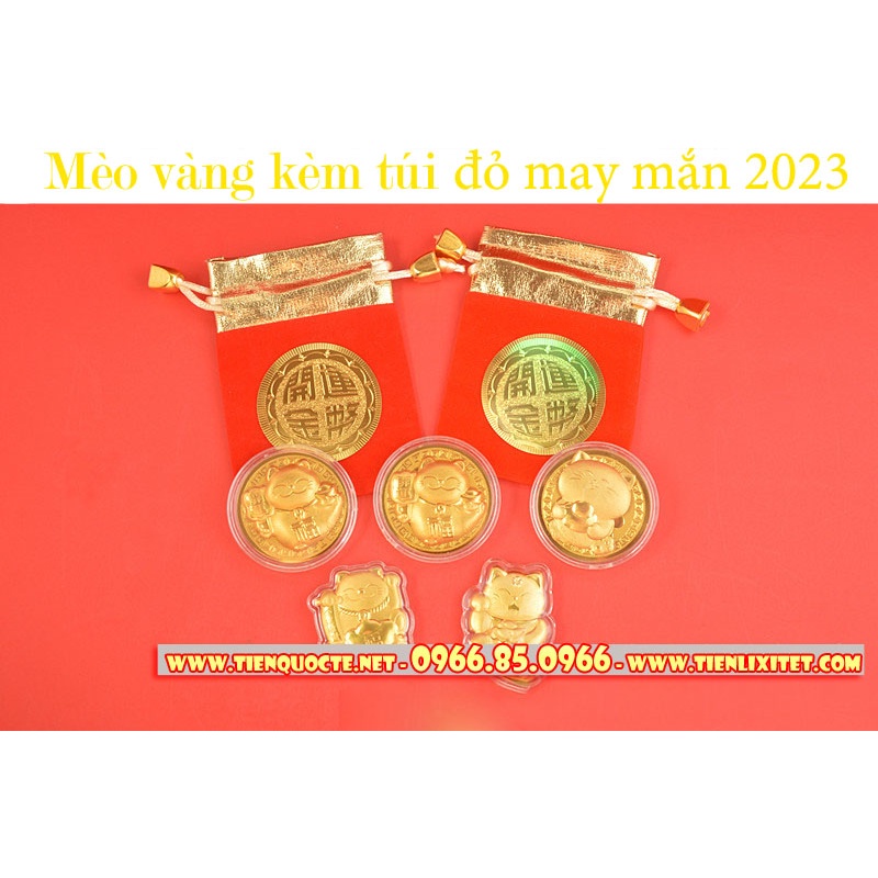Đồng xu hình con mèo 2023 kèm túi đỏ may mắn (6 mẫu)