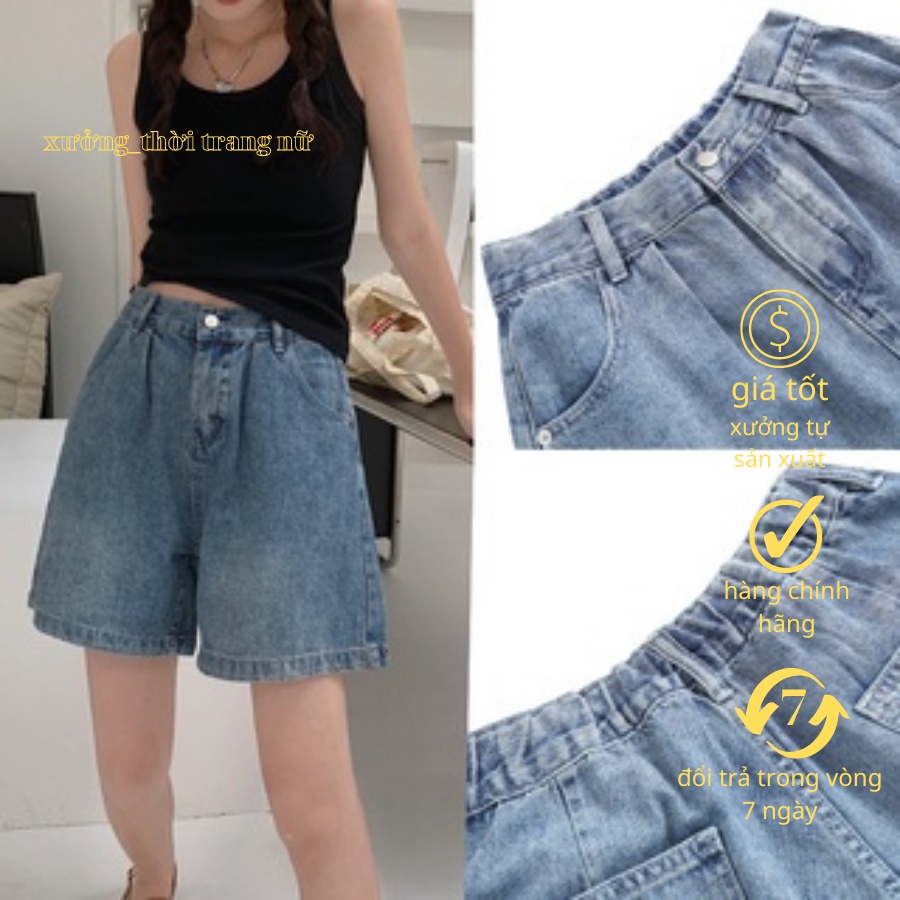 Quần short jean lưng cao ống rộng,quần ngố nữ lưng chun (mã sj1211)