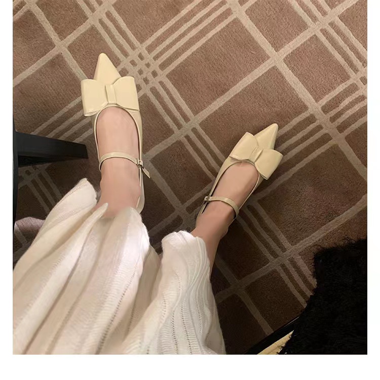 Giày sandal mũi nhọn nơ xinh 1 quai sang chảnh phong cách bánh bèo