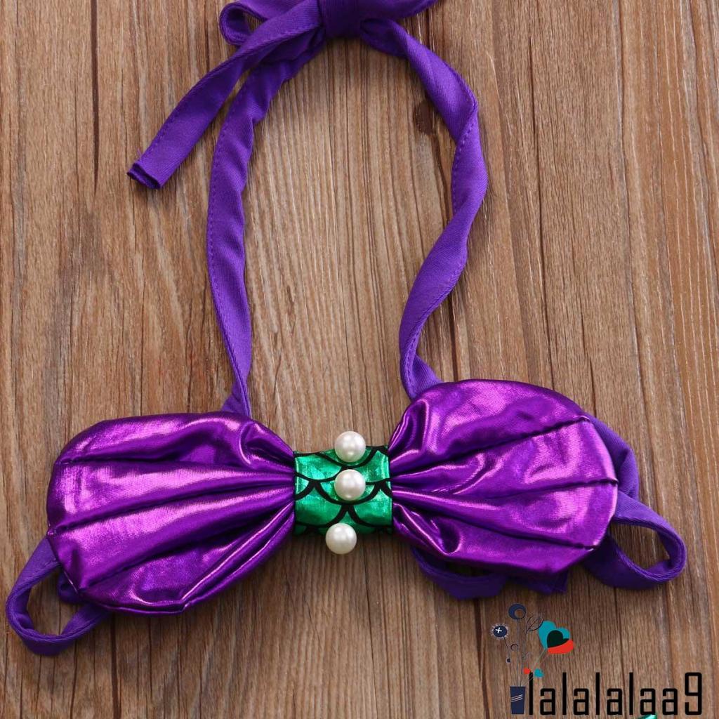 Bộ đồ bơi hai món phong cách nàng tiên cá gồm áo cổ yếm hình vỏ sò + đuôi cá tulle dễ thương cho bé gái