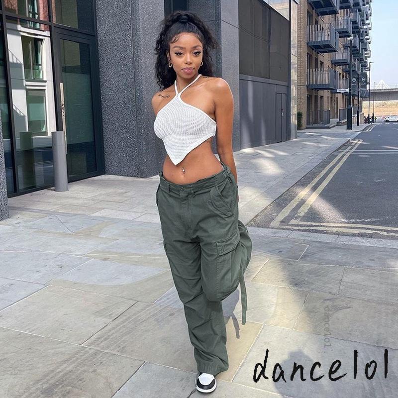 Quần Baggy Baggy Tăng Chiều Thấp Màu Trơn Phối Khoá Kéo Phong Cách Vintage Dành Cho Nữ Dance1