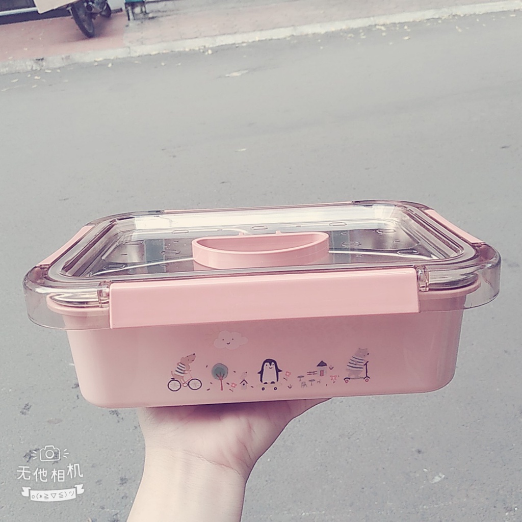 Hộp cơm inox vuông chia 3 ngăn ❤️FREESHIP❤️hàng cao cấp