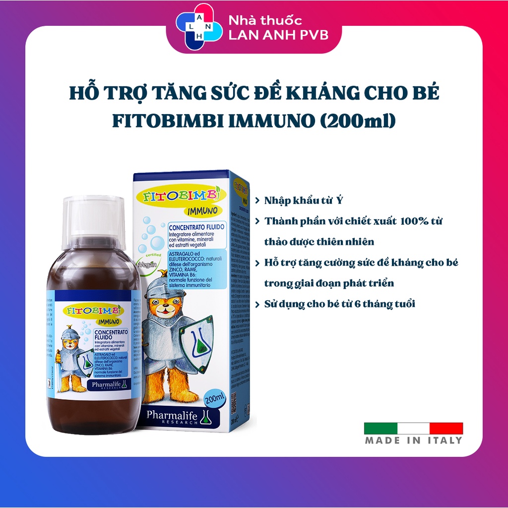 FITOBIMBI IMMUNO - Sirô tăng cường miễn dịch cho trẻ từ thảo dược chuẩn hóa châu Âu.