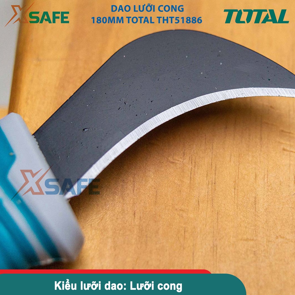 Dao lưỡi cong 180mm THT51886, kích thước 180mm, loại dao lưỡi cong sử dụng vật liệu thép không gỉ, tay cầm bọc cao su
