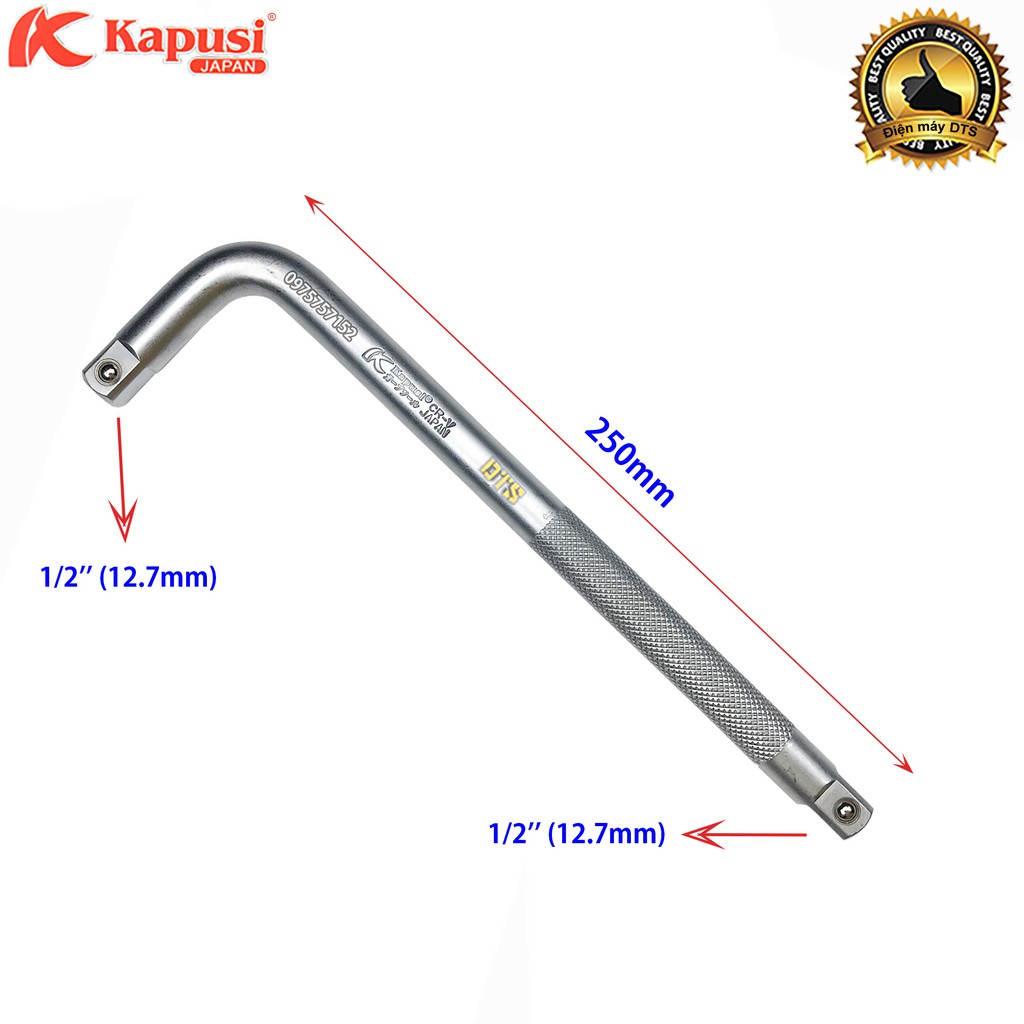 Cần siết chữ L Nhật Kapusi 1/2’’x10’’ 250mm, tay siết lực cong dạng chữ L vặn đầu tuýp, đầu khẩu