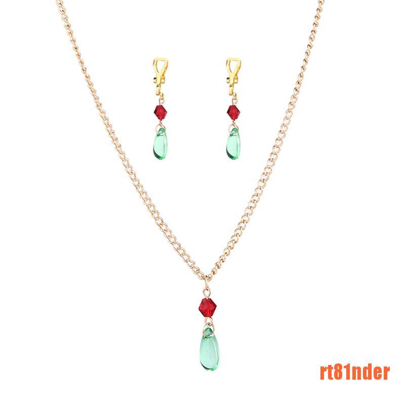 Bộ Vòng cổ + Bông Tai Hình Giọt Nước Họa Tiết Hoạt Hình Màu Xanh