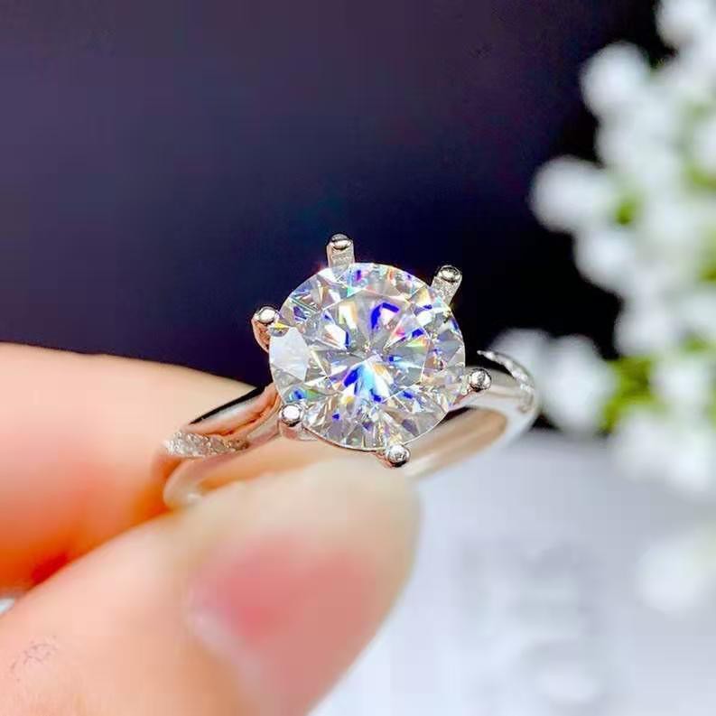 S925 Bạc Moissan Diamond 2 Carat Nhẫn cặp Nam và Nữ Kim cương Sống cho bạn gái Quà tặng sinh nhật Ngày lễ tình nhân