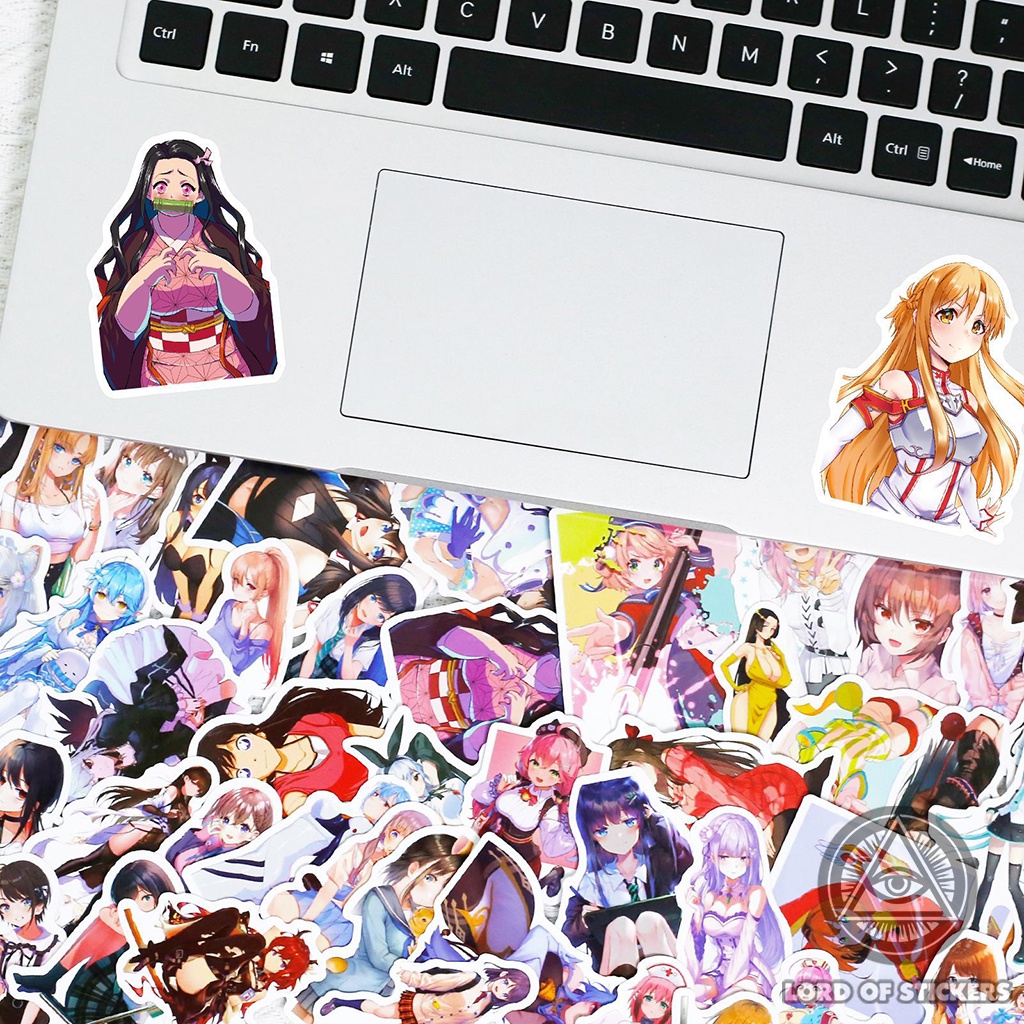 Set 50 Nhãn Dán Cute Anime Girl Waifu Sticker Manga Hình Cô Gái Dễ Thương Trang Trí Mũ Nón, Sổ, Điện Thoại, Laptop, Vali