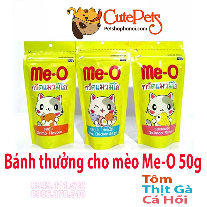 Bánh thưởng cho mèo Me-O Cat Treat 50g - 3 vị Cá Hồi, Cá Ngừ, Tôm - CutePets