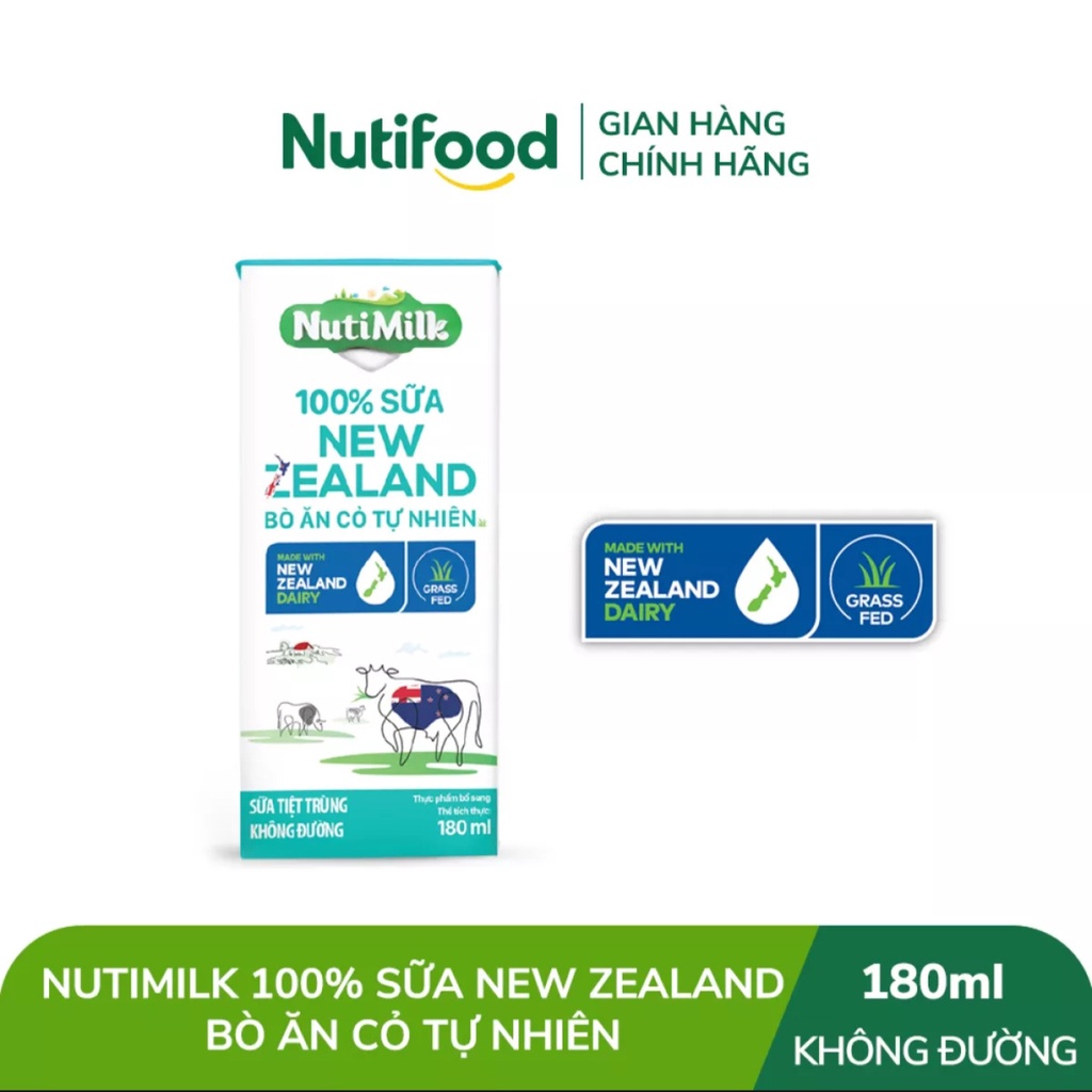 [HSD T11-2022] Thùng 48 Hộp 100% Sữa New Zealand Bò Ăn Cỏ Tự Nhiên Không Đường 180ml