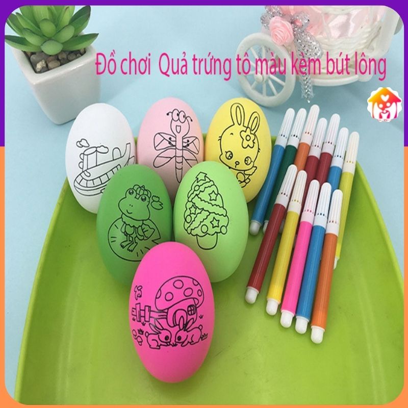 Đồ chơi cho bé Quả trứng tô màu kèm bút lông 4 màu siêu đẹp