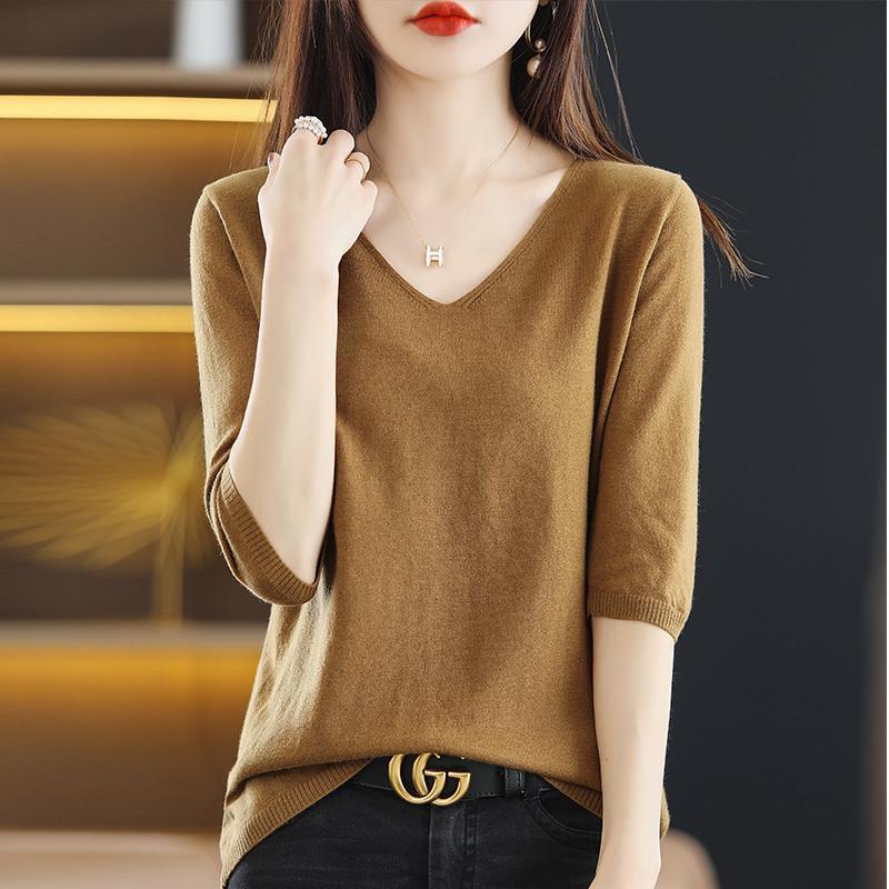 Áo Sweater Dệt Kim Cổ Chữ V Dáng Rộng Màu Sắc Đơn Giản Phong Cách Hàn Quốc Cho Nữ