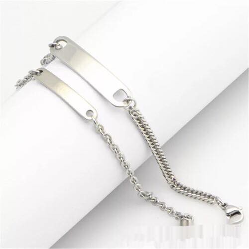 Lắc Tay Bạc Inox Đôi Nam - Nữ Khắc Tên Khắc Chữ Theo Yêu Cầu