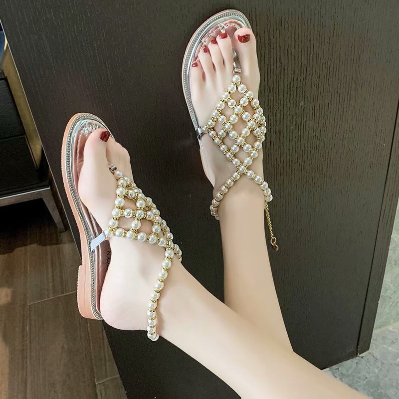 G42 Sandal nữ xăng đan đế bệt xỏ ngón đính ngọc sang chảnh t thời trang phong cách