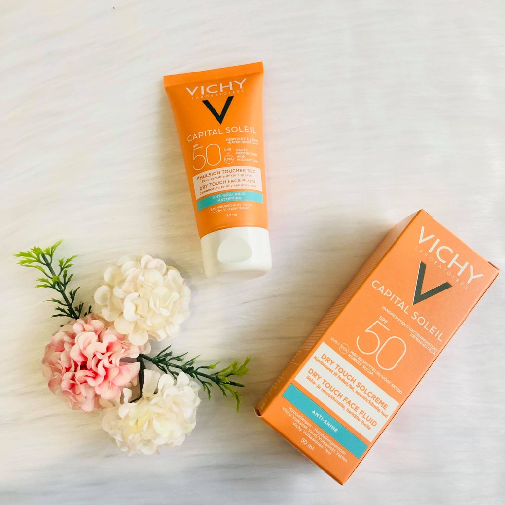 Kem Chống Nắng Vichy Ideal Capital Soleil Dry Touch Face Fluid SPF50 UVA + UVB không gây nhờn rít 50ml
