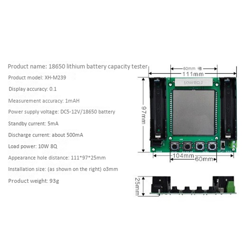 Mô Đun Kiểm Tra Dung Lượng Pin XH-M239 Lithium 18650 MaH / MwH Độ Chính Xác Cao