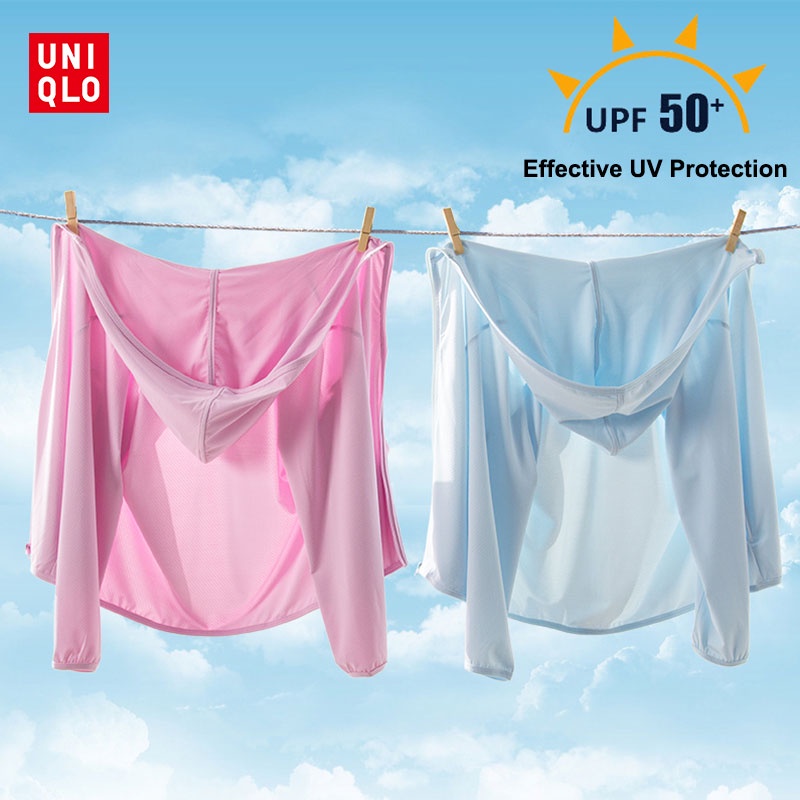 Uniqlo Áo Khoác Chống Nắng Tay Dài Có Mũ Trùm Đầu Dễ Thương Cho Bé Gái