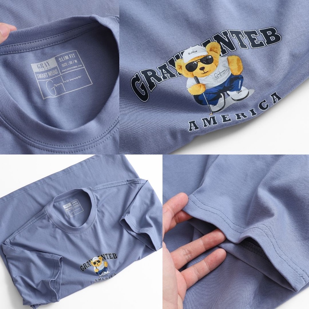 Áo thun nam nữ cổ tròn họa tiết Gấu BST22 GRAYHOMME vải Cotton xu xịn dáng unisex
