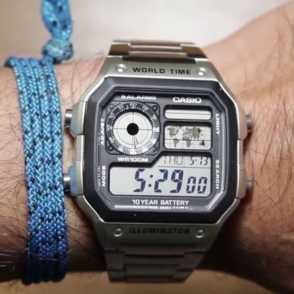 Đồng hồ nam Casio AE 1200-WHD classic chống nước , dây thép không gỉ (dây bạc mặt đen) + TẶNG KÈM HỘP THIẾC | BigBuy360 - bigbuy360.vn