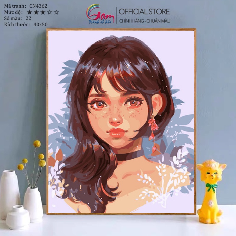 Tranh sơn dầu số hóa tự tô màu theo số Cô Gái Nàng Thơ GAM Hiện Đại căng khung 40x50cm CN4362