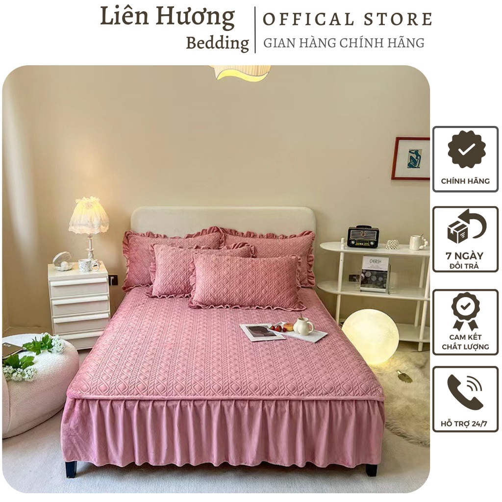 Ga gối trần phủ bánh bèo nỉ nhung, Chất nỉ dầy dặn mềm mịn có chun bo xung quanh đệm rất chắc chăn sẵn hàng