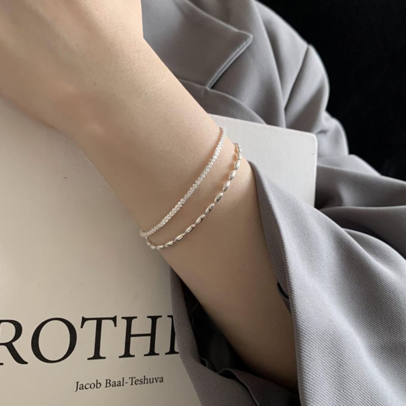 Lắc tay bạc nữ S925 - Vòng tay nữ bạc Ý 2 lớp Double Bracelet cá tính, sang trọng Vườn Trang Sức