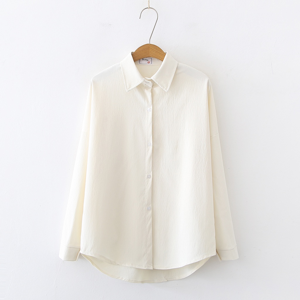 Áo sơ mi dài tay cổ bẻ dáng rộng phong cách công sở thời trang cho nữ