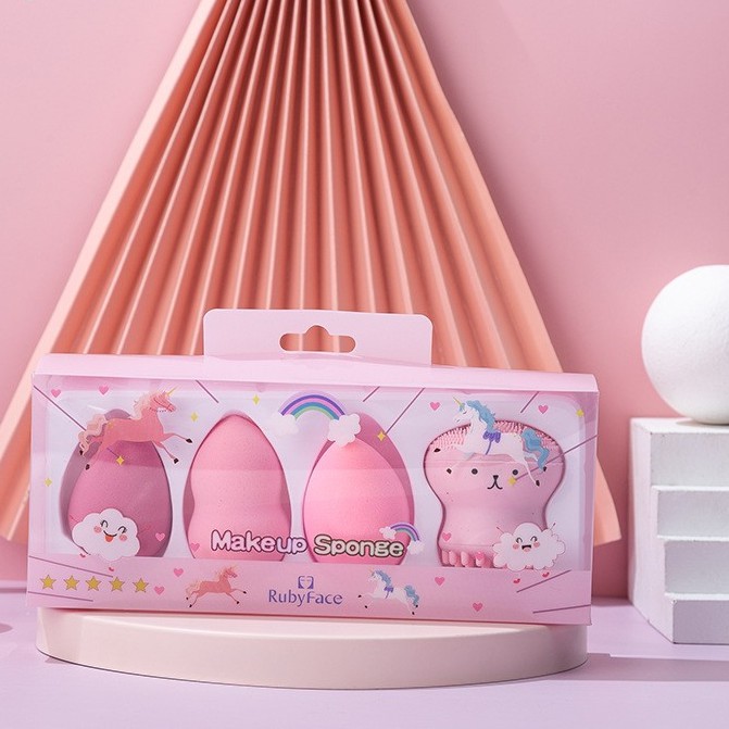 Hôp 3 bông mút tán nền + cọ bạch tuộc rửa mặt  Rubyface | BigBuy360 - bigbuy360.vn