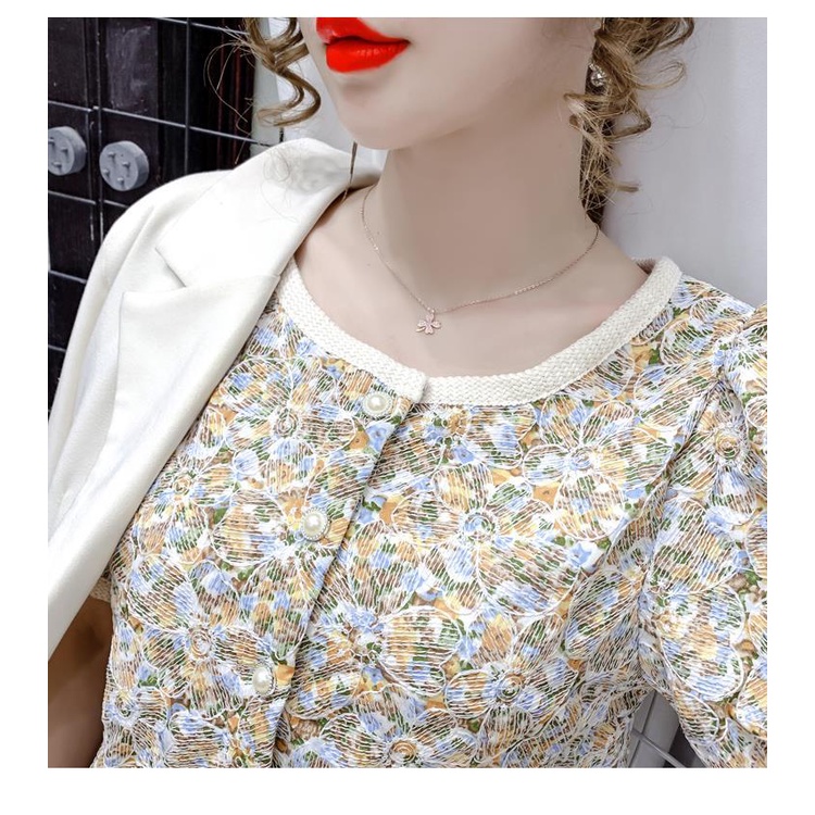 Áo Kiểu chiffon Tay Ngắn Phồng Form Rộng Họa Tiết Hoa Thời Trang Mùa Hè