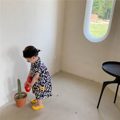 Jumpsuit Cộc Tay Dáng Rộng In Họa Tiết Graffiti Kiểu Hàn Quốc Thời Trang Mùa Hè Cho Bé Gái